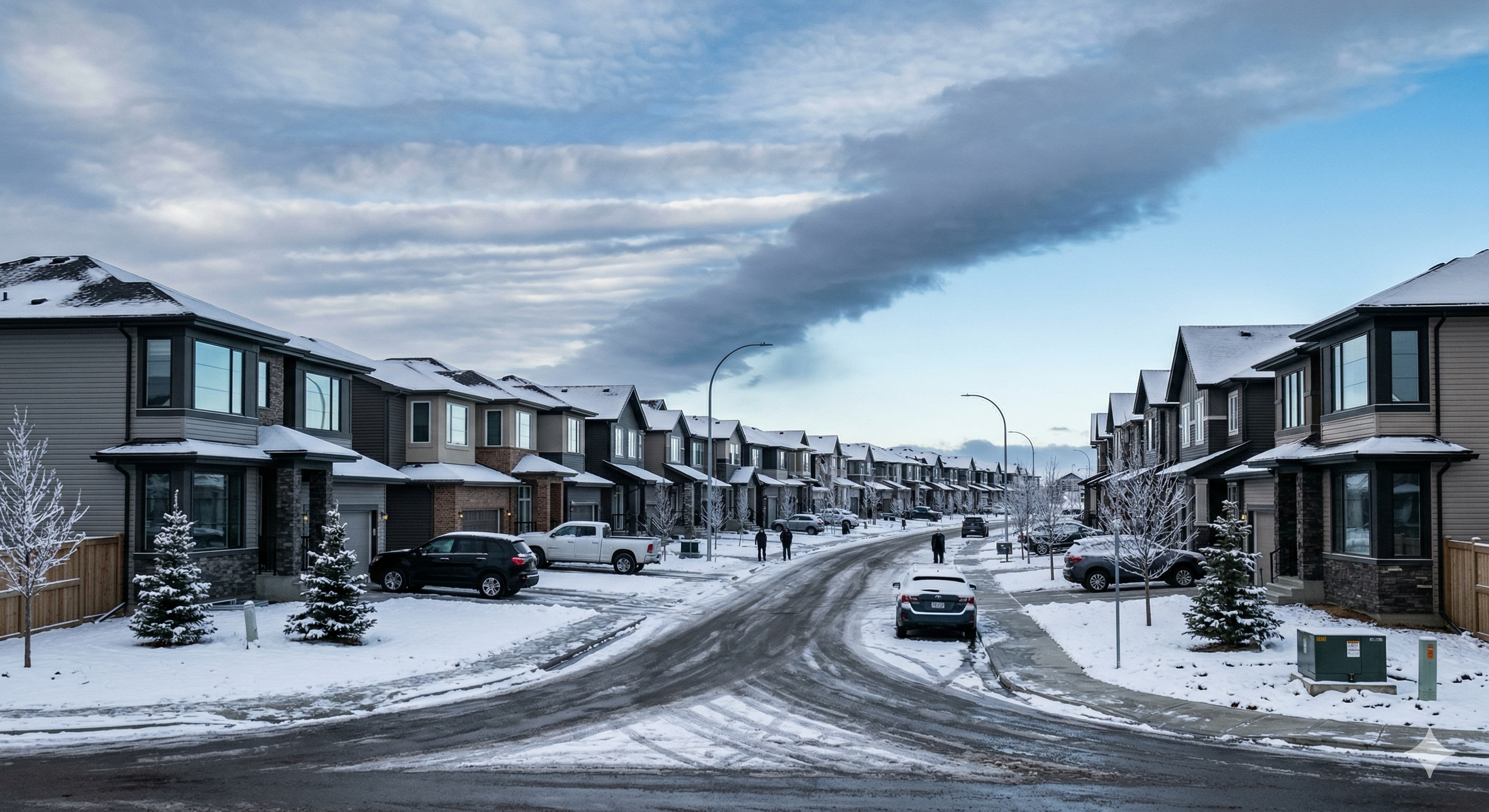New construction homes in a Calgary subdivision during winter