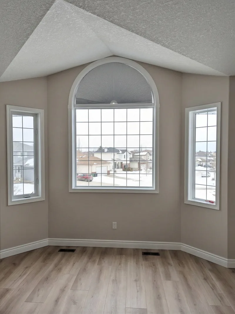 Interior arched window with colonial grilles